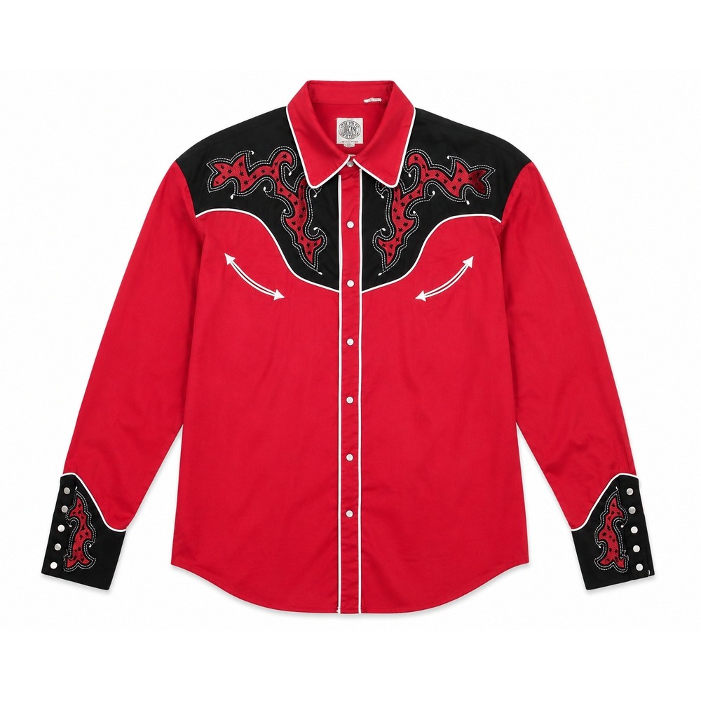 Gibson Trading Co Vintage Western Pearl Snap Shirt Red Black Embroidered Men XXL